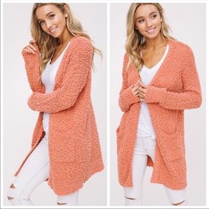 Rust Chunky Knit Popcorn Cardigan Sweater